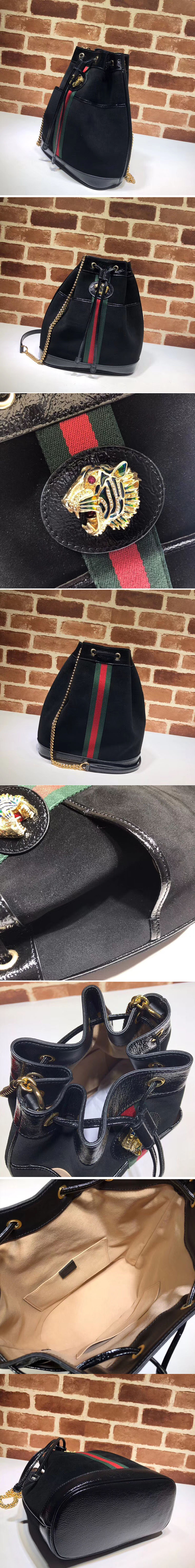 Replica Gucci 553961 Rajah Medium Suede Bucket Bags Black