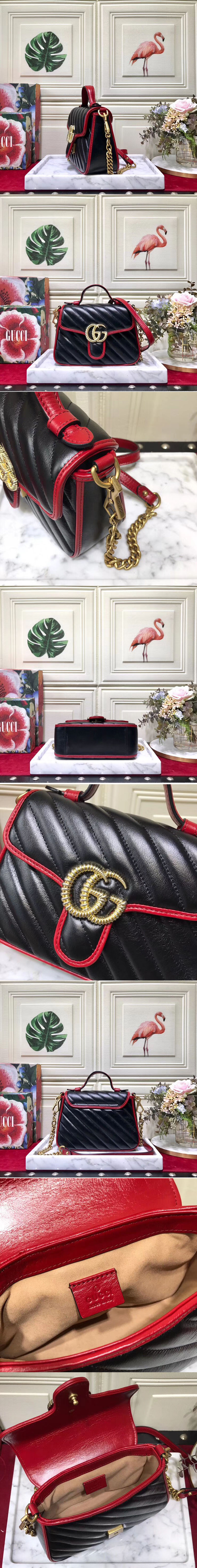 Replica Gucci 583571 GG Marmont mini top handle bags Black leather