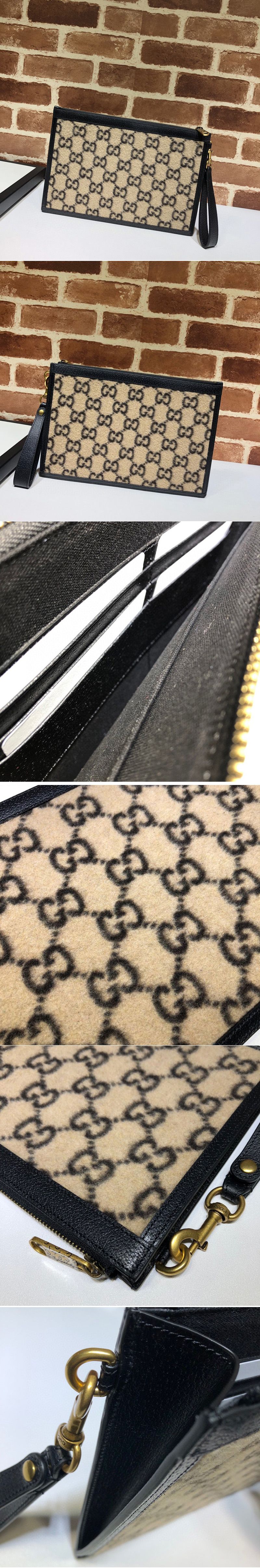 Replica Gucci 597627 GG wool pouch in Beige and Black GG wool