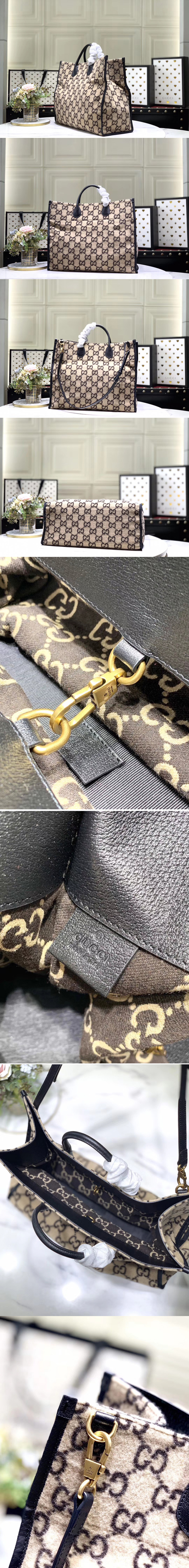 Replica Gucci 598169 GG wool tote Bags in Beige and ebony GG wool