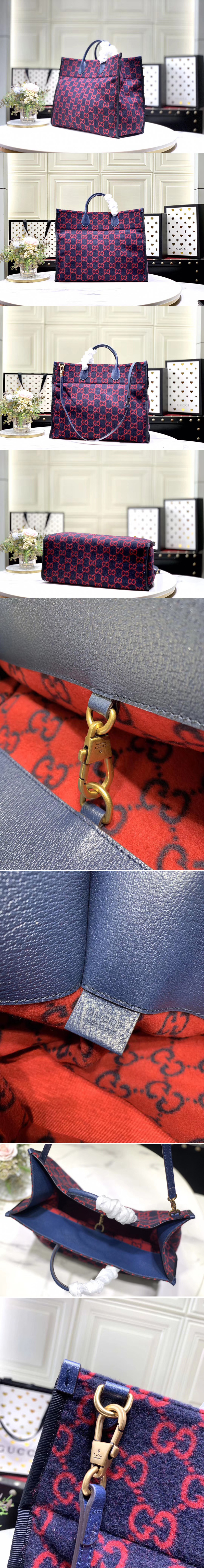 Replica Gucci 598169 GG wool tote Bags in Blue and red GG wool