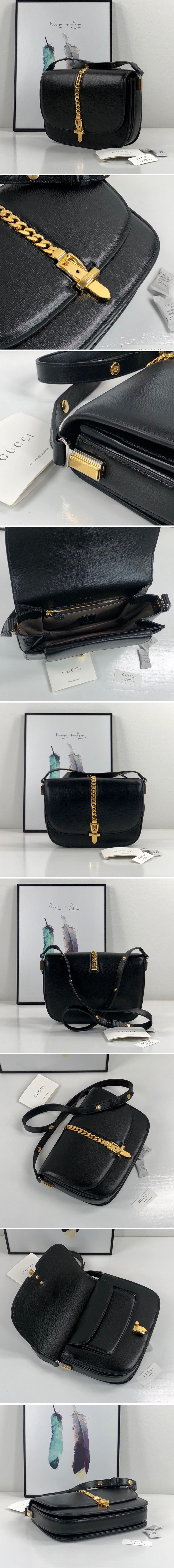 Replica Gucci 601067 Sylvie 1969 small shoulder bag in Black Leather