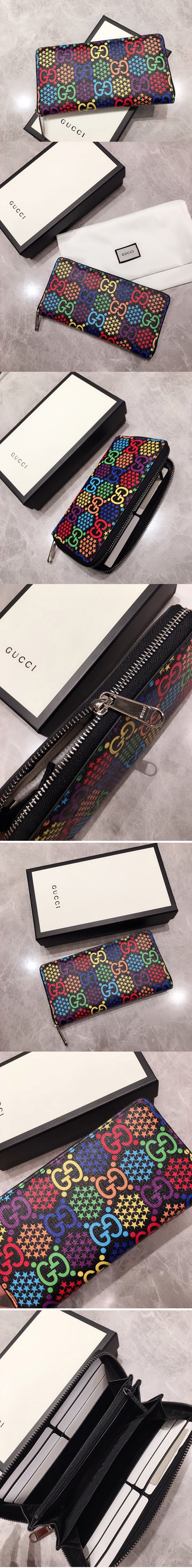 Replica Gucci 601079 GG Psychedelic zip around wallet in GG Psychedelic Supreme canvas