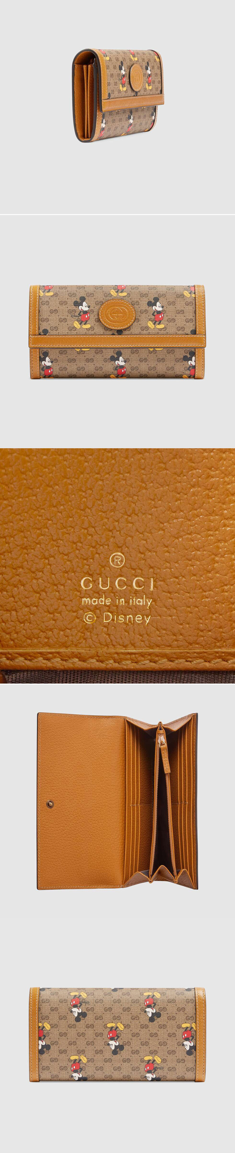 Replica Gucci 602530 Disney x Gucci continental wallet in Beige/ebony mini GG Supreme canvas