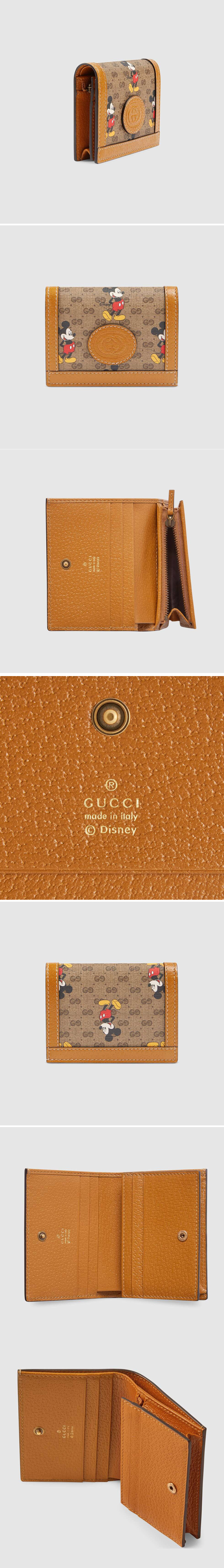 Replica Gucci 602534 Disney x Gucci card case wallet in Beige/ebony mini GG Supreme canvas