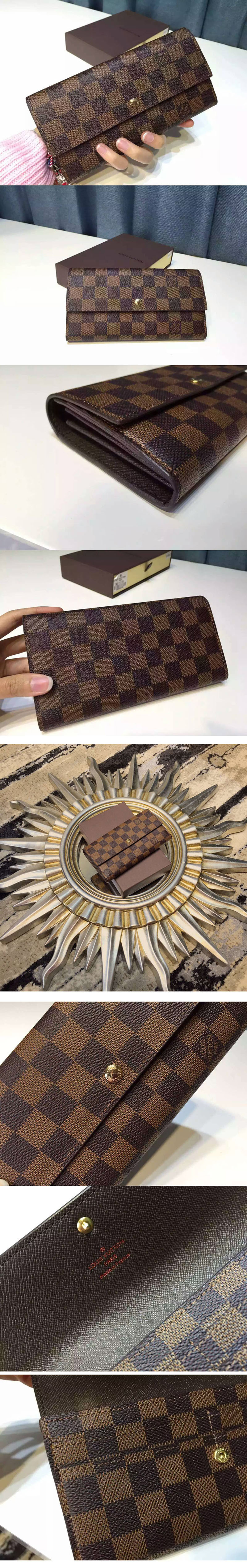 Replica Louis Vuitton N61734 Damier Ebene Canvas Sarah Wallet 