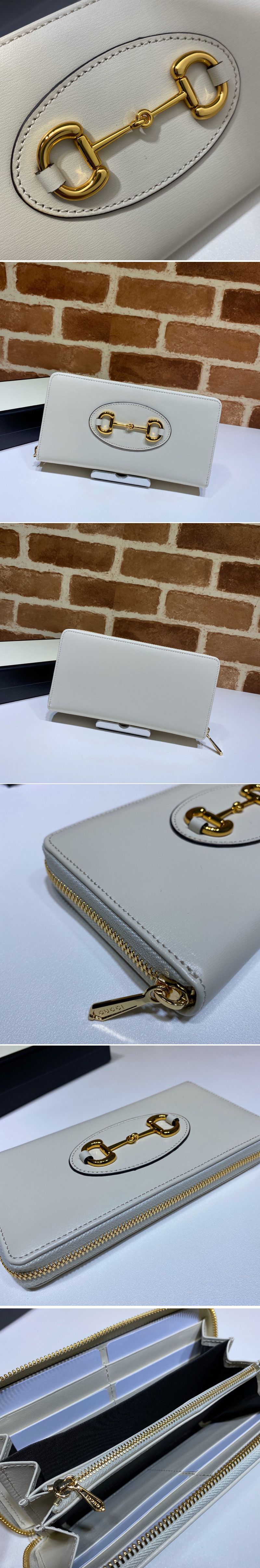 Replica Gucci 621889 Gucci 1955 Horsebit zip around wallet in White leather