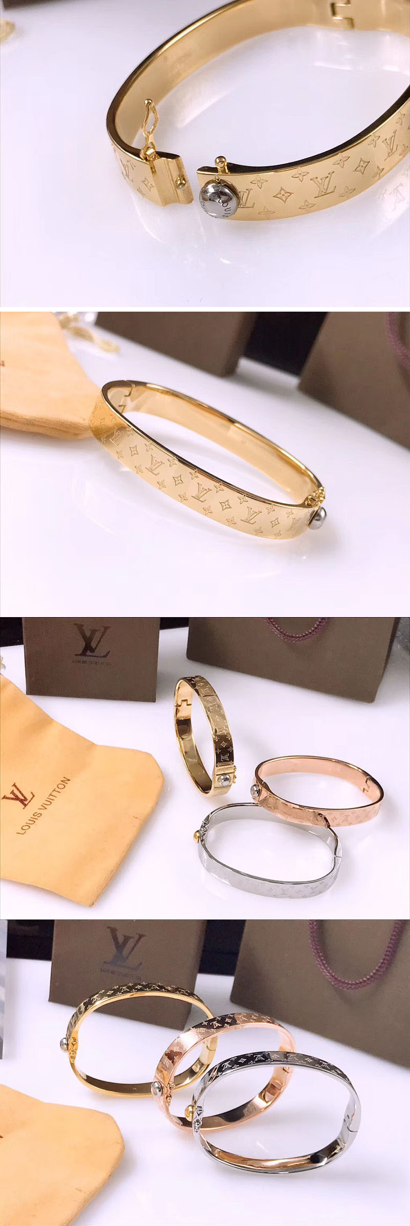 Replica Louis Vuitton M00251 Nanogram Cuff Bracelet and Bangle Yellow Gold