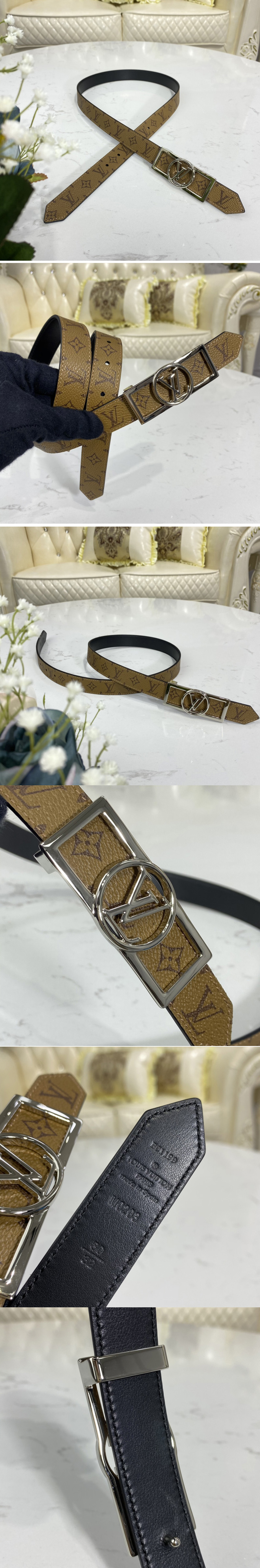 Replica Louis Vuitton M0203U LV Dauphine 25mm Reversible belt in Monogram Reverse canvas/Black With Silver Buckle