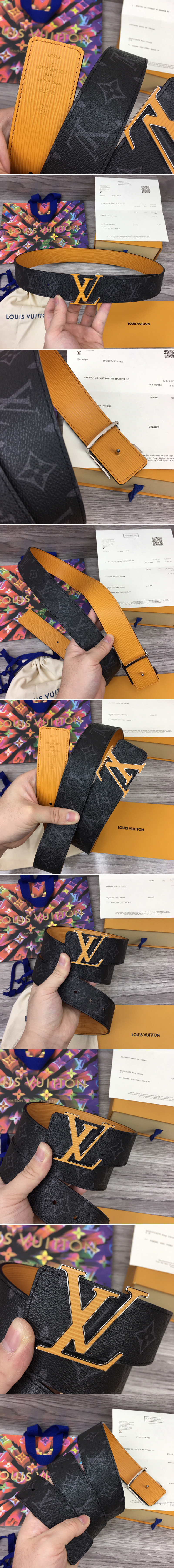 Replica Louis Vuitton M0263V LV Initiales 40mm Reversible belt in Monogram Eclipse Canvas With Orange Buckle