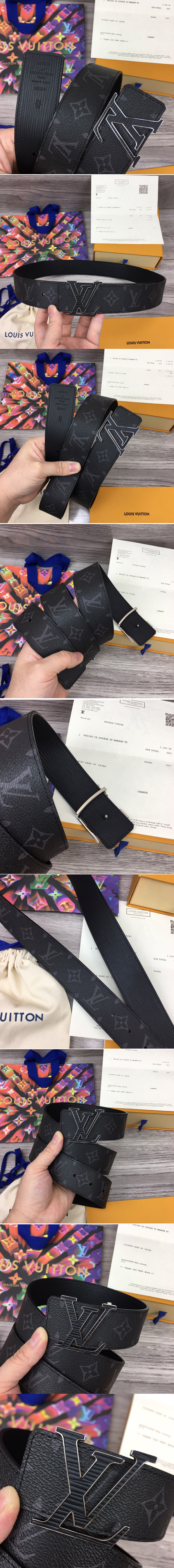 Replica Louis Vuitton M0263V LV Initiales 40mm Reversible belt in Monogram Eclipse Canvas With Black Buckle