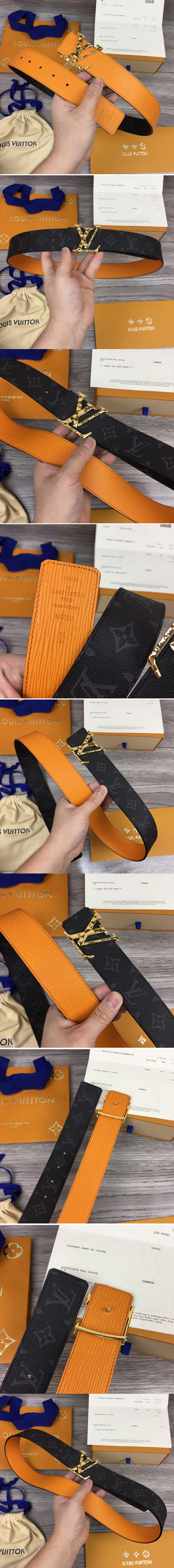 Replica Louis Vuitton M0263V LV Initiales 40mm Reversible belt In Monogram Eclipse/Yellow With Gold Buckle