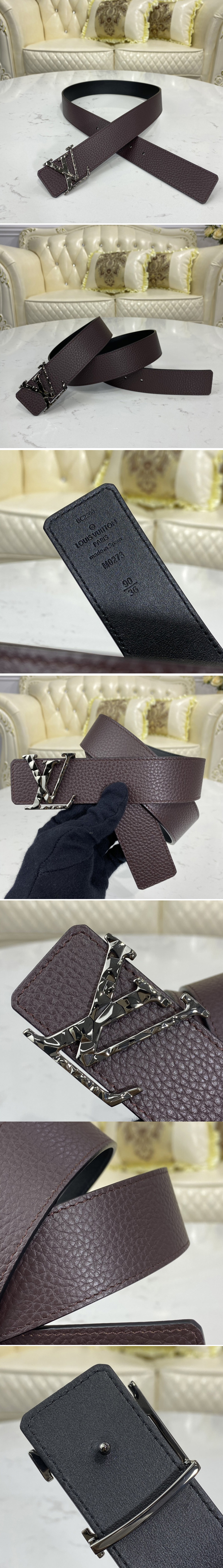 Replica Louis Vuitton M0273V LV Facets 40mm reversible belt in Burgundy Red/Black calf leather With PVD Buckle