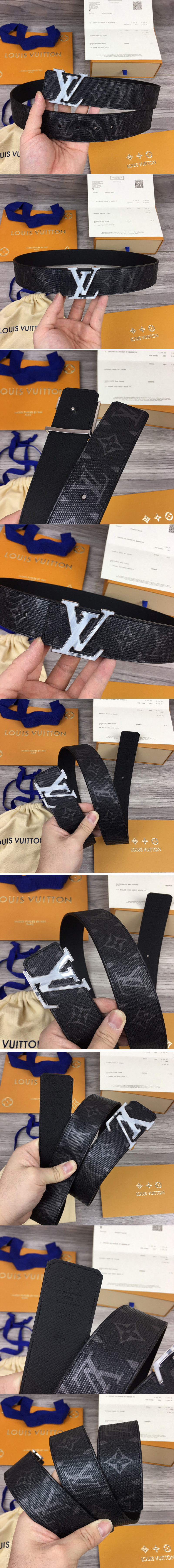 Replica Louis Vuitton M0276V LV Initiales 40mm Reversible belt In Monogram Eclipse/Black With White Buckle