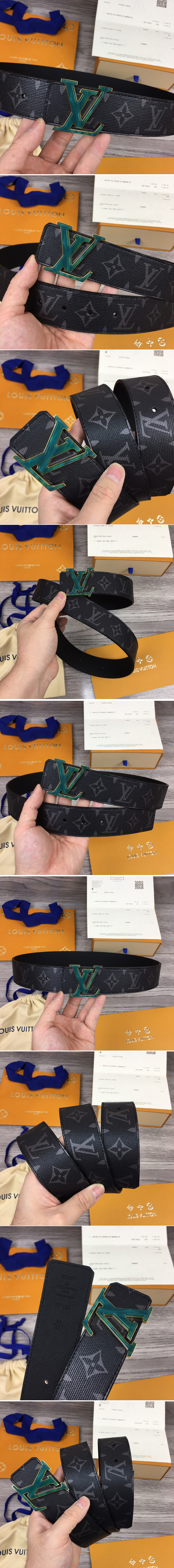 Replica Louis Vuitton M0276V LV Initiales 40mm Reversible belt In Monogram Eclipse/Black With Green Buckle