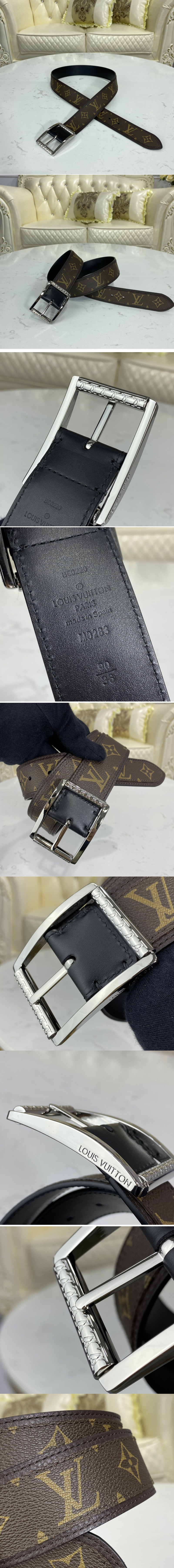 Replica Louis Vuitton M0283V LV Reverso 40mm reversible belt In Monogram/Brown With Silver Buckle