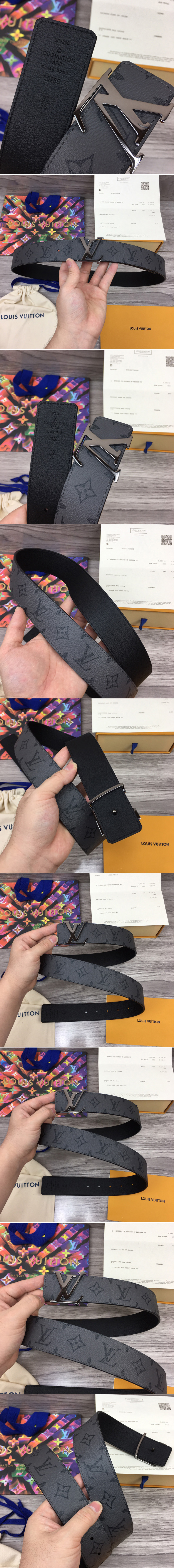 Replica Louis Vuitton M0285V LV Initiales 40mm Reversible belt in Monogram Eclipse Canvas With Black Buckle