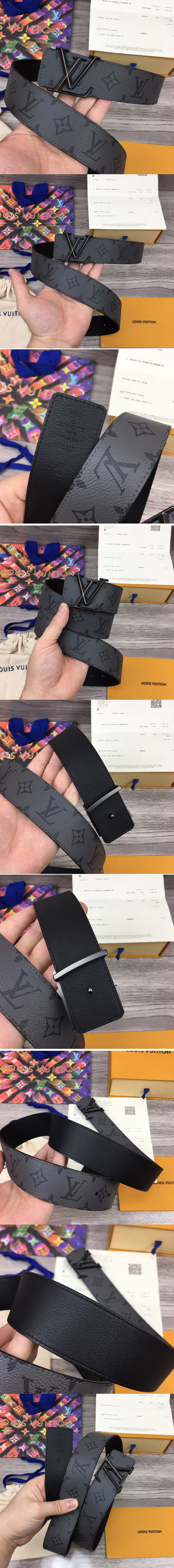 Replica Louis Vuitton M0285V LV Initiales 40mm Reversible belt in Monogram Eclipse Canvas With Black Buckle