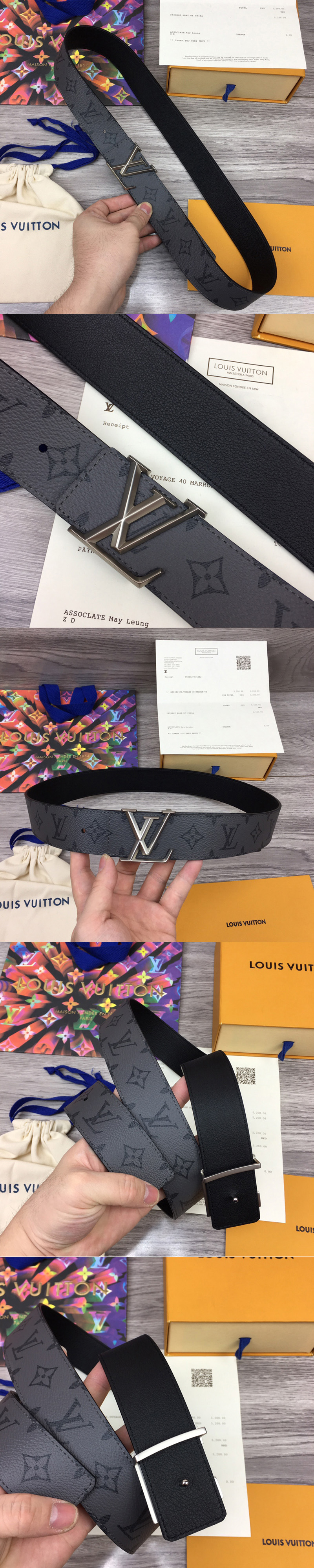 Replica Louis Vuitton LV Initiales Reversible 40MM Belt In Monogram Eclipse  Canvas M0285V