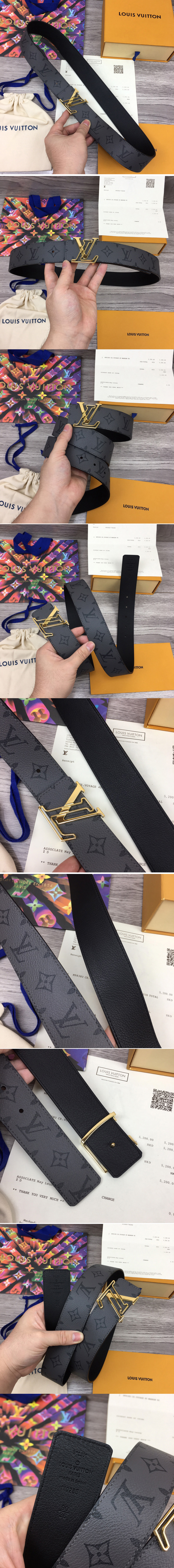 Replica Louis Vuitton M0285V LV Initiales 40mm Reversible belt in Monogram Eclipse Canvas With Gold Buckle