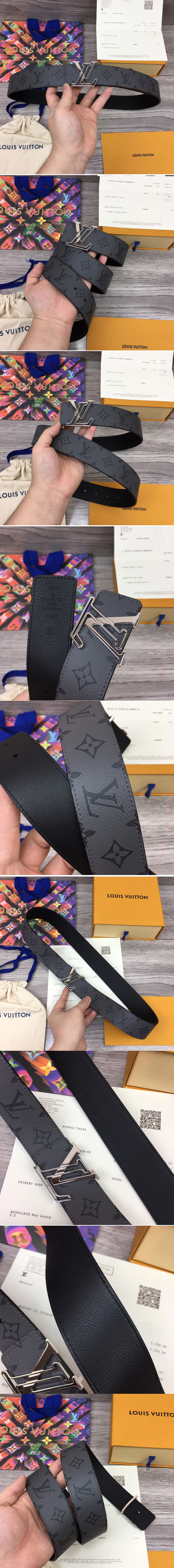 Replica Louis Vuitton M0285V LV Initiales 40mm Reversible belt in Monogram Eclipse Canvas With Silver Buckle