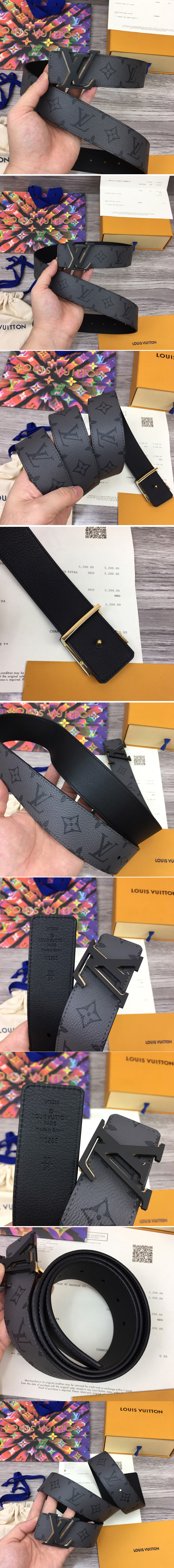 Replica Louis Vuitton M0285V LV Initiales 40mm Reversible belt in Monogram Eclipse Canvas With Black Buckle