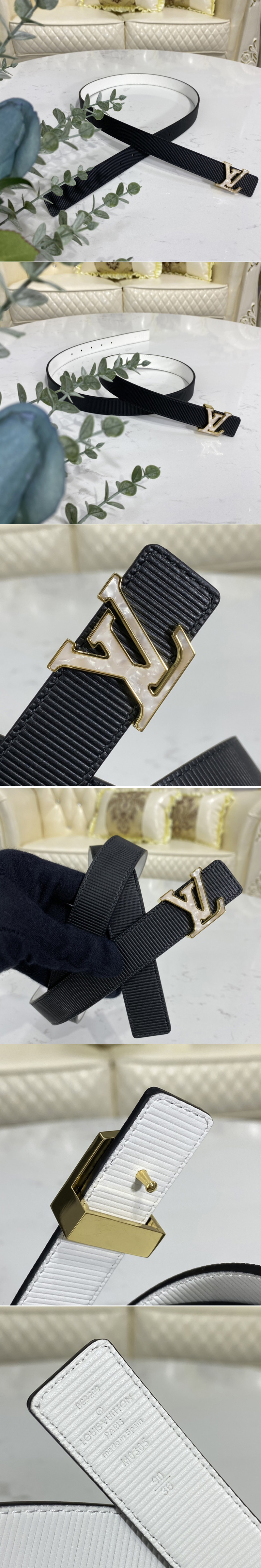 Replica Louis Vuitton M0305V LV Iconic Pearlfection 25mm Reversible belt In White/Black Calf leather