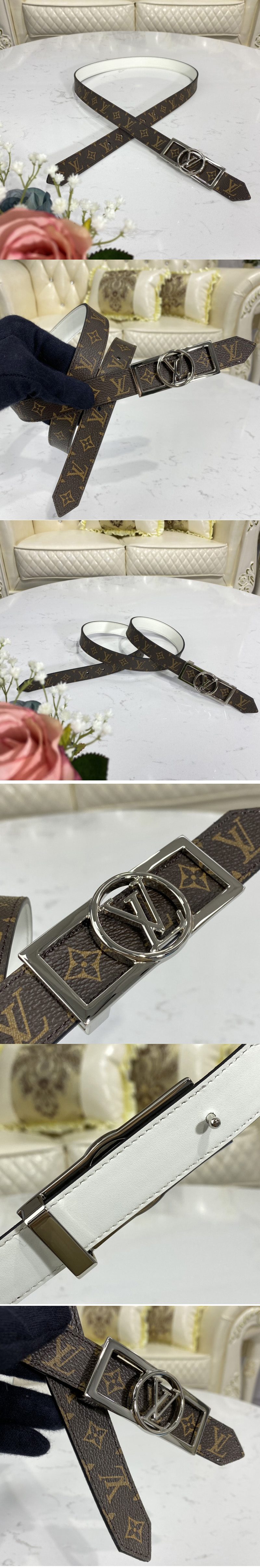 Replica Louis Vuitton M0318U LV Dauphine 25mm Reversible belt in Monogram/White With Silver Buckle