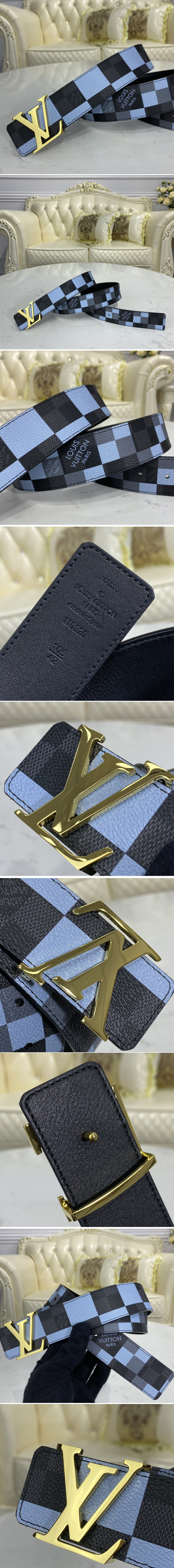 Replica Louis Vuitton M0320U LV Initiales 40 MM reversible belt in Antarctica Silver Damier Graphite canvas and calf leather With Gold Buckle