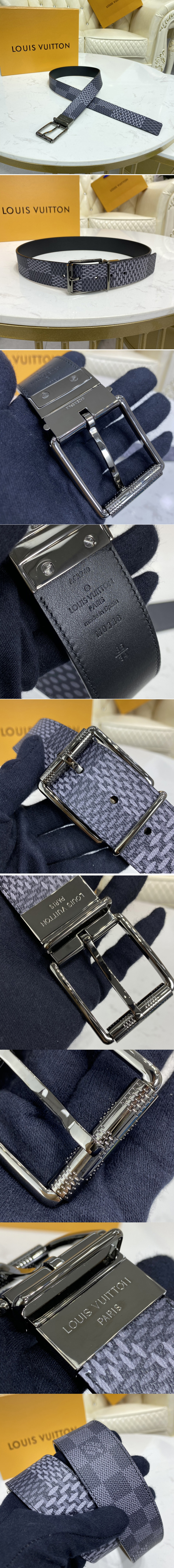 Replica Louis Vuitton M0338S Damier Print 40mm belt in Damier Graphite canvas With Black Buckle