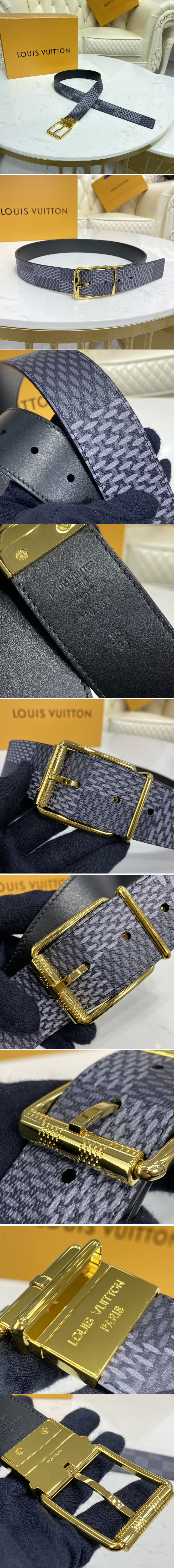 Replica Louis Vuitton M0338S Damier Print 40mm belt in Damier Graphite canvas With Gold Buckle