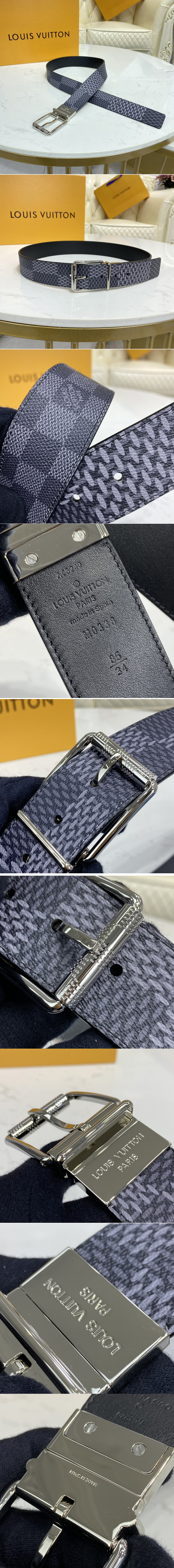 Replica Louis Vuitton M0338S Damier Print 40mm belt in Damier Graphite canvas With Silver Buckle