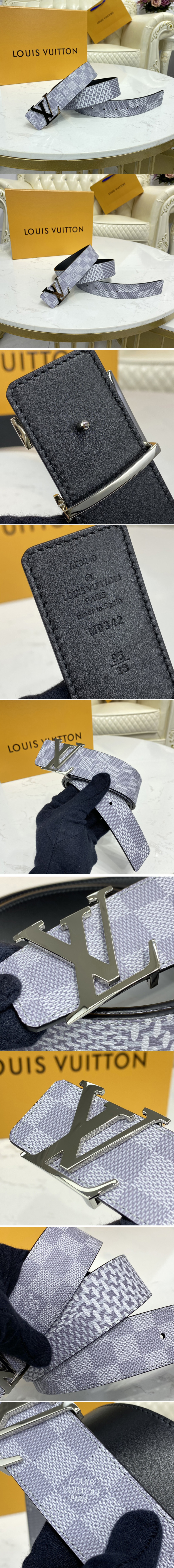 Replica Louis Vuitton M0342V LV Initiales 40mm reversible belt in Antarctica Silver/Black Damier Graphite canvas With Silver Buckle