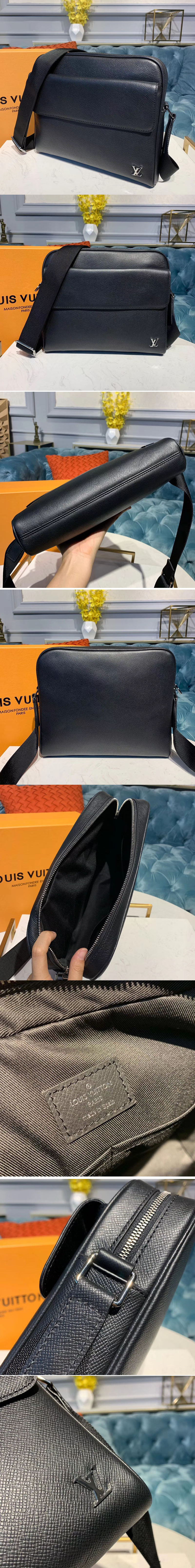 Replica Louis Vuitton M30260 LV Alex Messenger Bags Black Taiga Leather