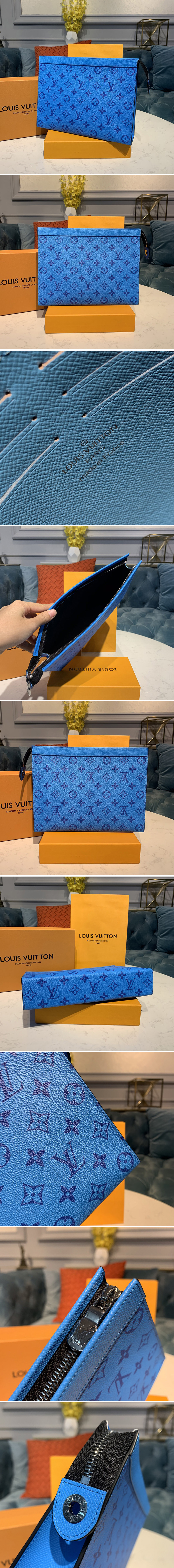 Replica Louis Vuitton M30423 LV Pochette Voyage MM Bag in Blue Monogram Eclipse Canvas