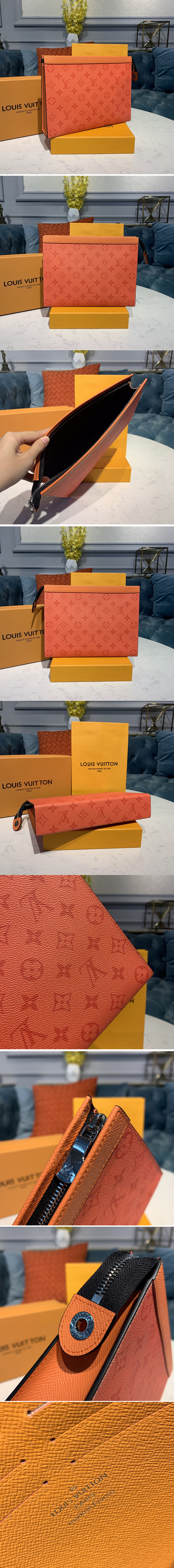 Replica Louis Vuitton M30432 LV Pochette Voyage MM Bag in Orange Monogram Eclipse Canvas