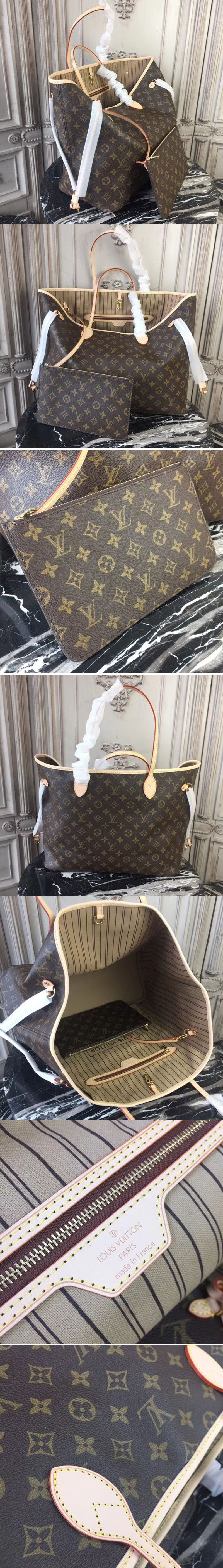 Replica Louis Vuitton M40990 Neverfull GM Monogram Canvas with Beige interior