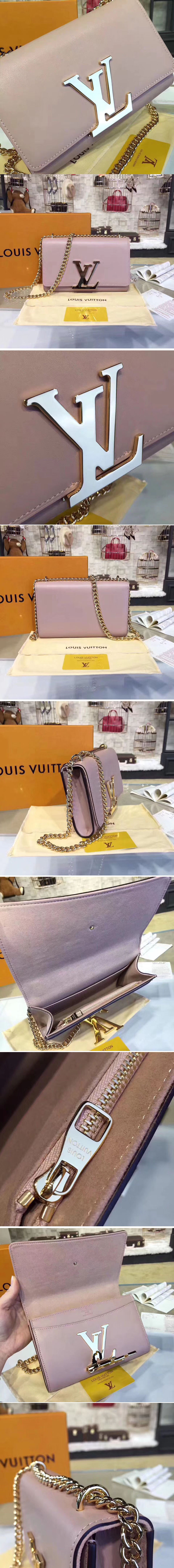 Replica Louis Vuitton M41279 LV Chain Louise MM Bags Smooth Calfskin Leather Pink