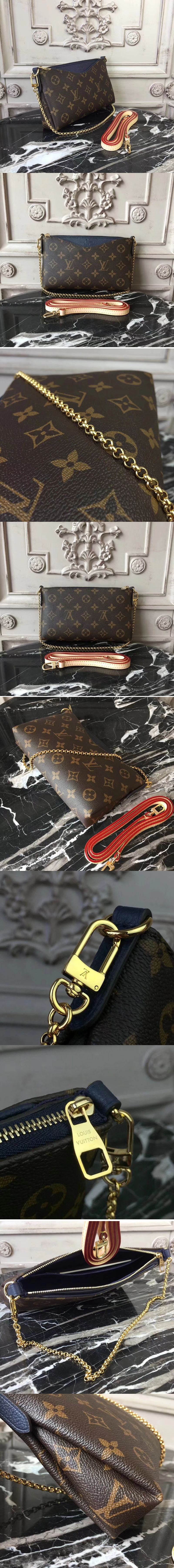 Replica Louis Vuitton M44058 Pallas Clutch Monogram Canvas Bags Blue