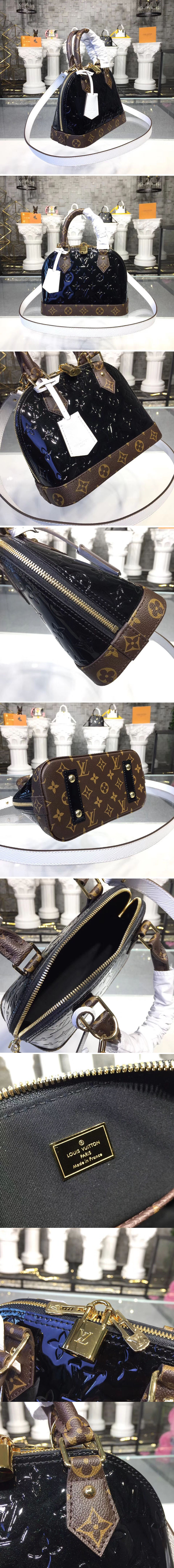 Replica Louis Vuitton M44389 Alma BB Bags Monogram Vernis Leather Black