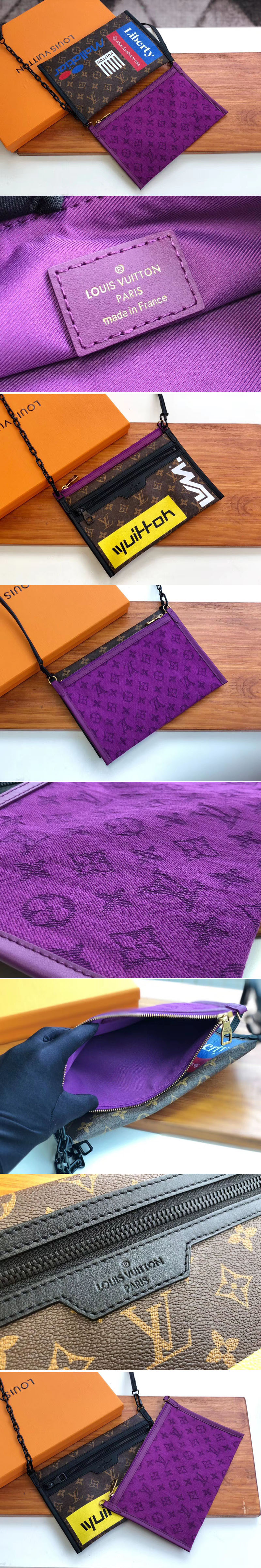 Replica Louis Vuitton M44641 Double Flat Messenger Bags Monogram canvas/Purple Monogram Denim