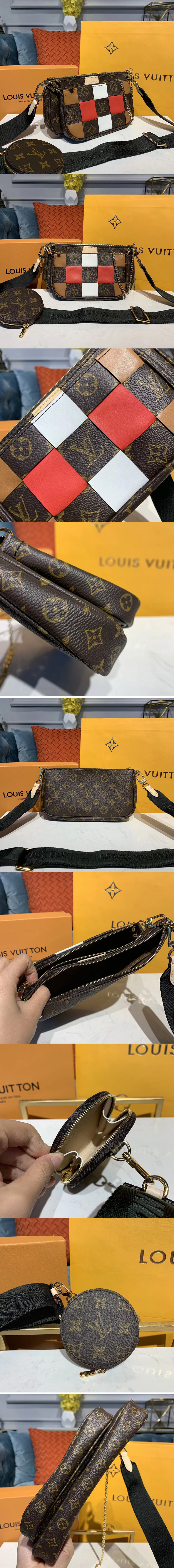 Replica Louis Vuitton M44813 LV Multi Pochette Accessoires cross-body bags Monogram canvas With Khaki Strap