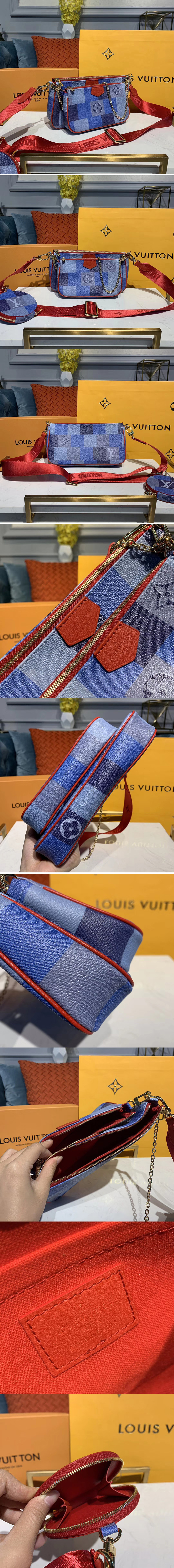 Replica Louis Vuitton M44813 LV Multi Pochette Accessoires cross-body bags Monogram canvas With Red Strap