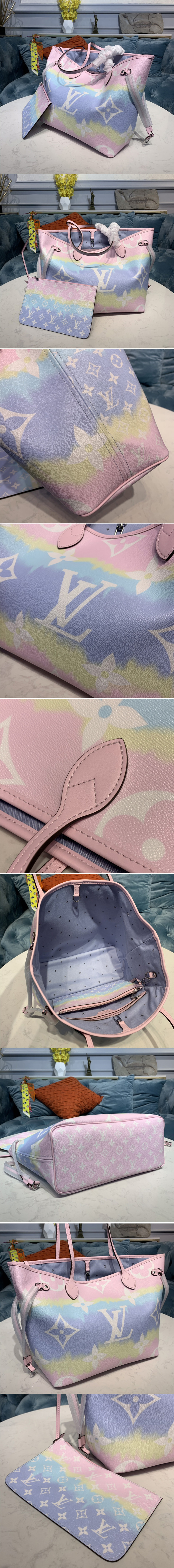 Replica Louis Vuitton M45270 LV Escale Neverfull MM tote Bag Pastel Pink Monogram Canvas