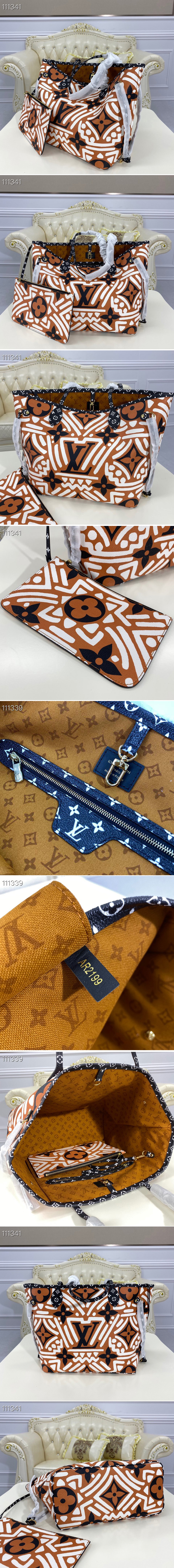 Replica Louis Vuitton M56584 LV Crafty Neverfull MM tote bag in Caramel and Cream Monogram Giant coated canvas