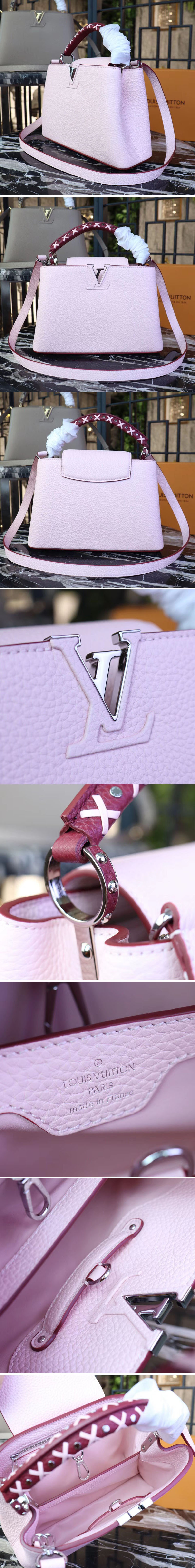 Replica Louis Vuitton M52388 LV Taurillon Leather Capucines PM Bags Pink