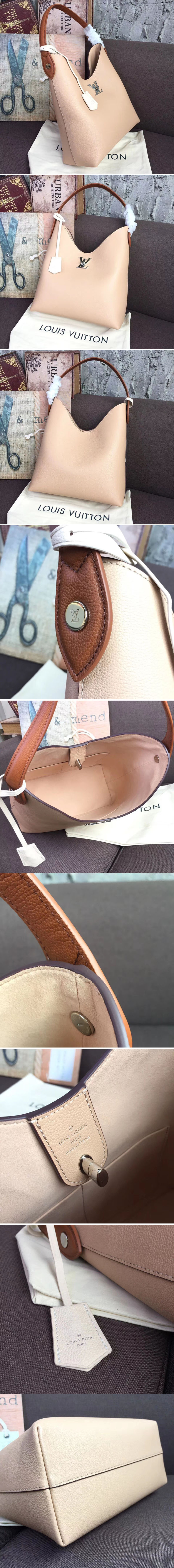 Replica Louis Vuitton M44330 LV Lockme Hobo Bags Soft calfskin Leather Beige