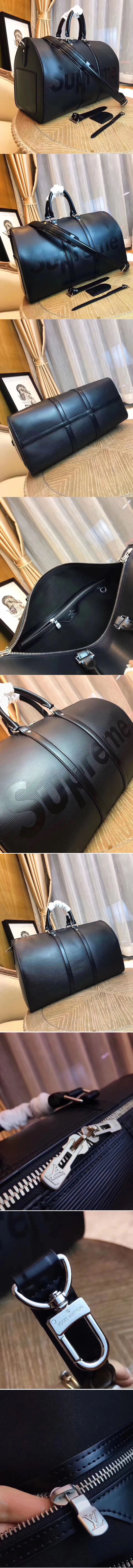 Replica Louis Vuitton M53419 x Supreme Keepall 45 Bandouliere Bags Black 