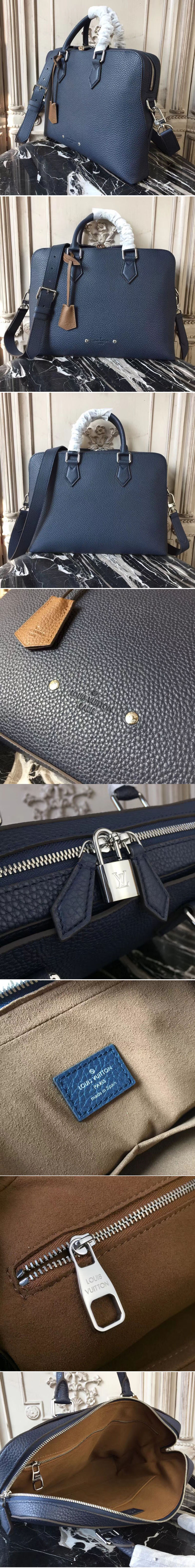 Replica Louis Vuitton M53490 Armand Briefcase PM Taurillon Leather Bags Blue