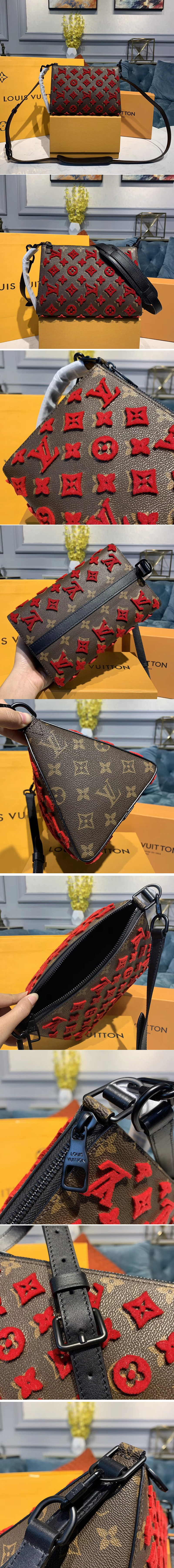 Replica Louis Vuitton M54330 LV Triangle Shaped Shoulder Bag Monogram Empreinte Leather with Red embroidery